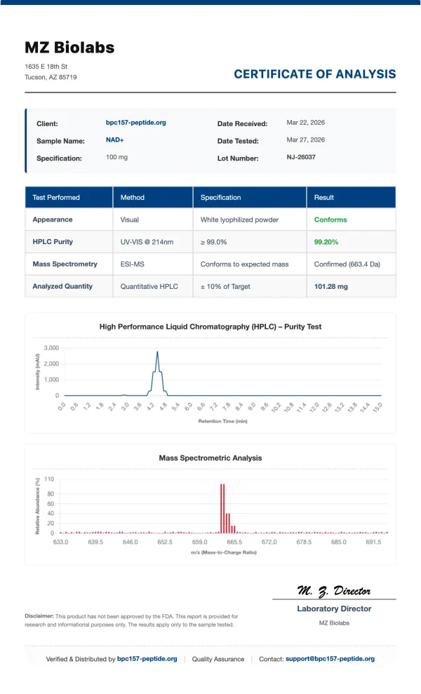 NAD+ (Nicotinamide Adenine Dinucleotide) | 100mg - 1000mg Vials | >99% Purity